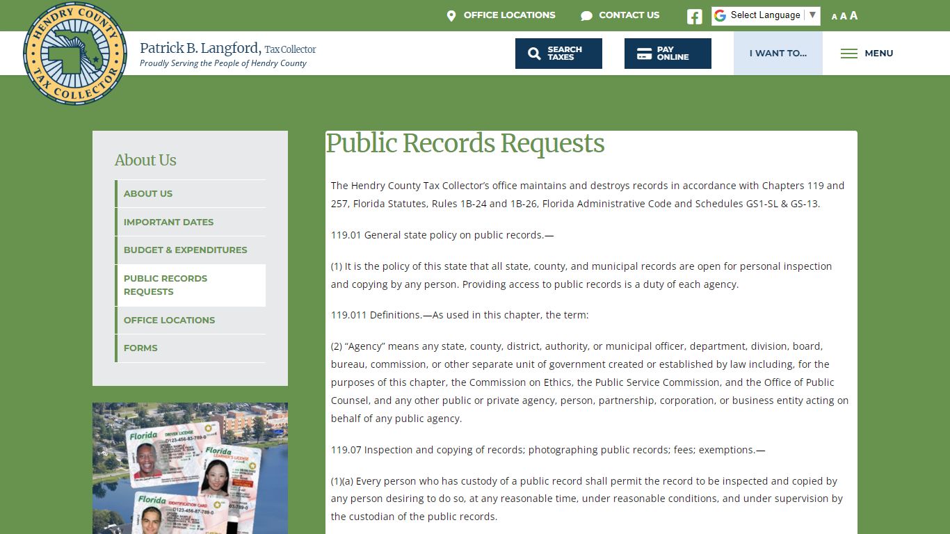 Public Records Requests - Hendry County Tax Collector